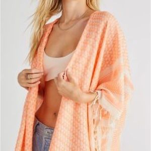 Free People Bonfire Fringe Kimono in Coral, one size, NWT